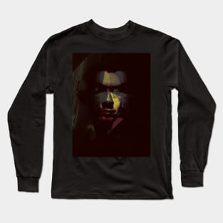 Portrait, digital collage and special processing. Man face. Very weird. Dim, some blood, glowing eyes. Long Sleeve T-Shirt